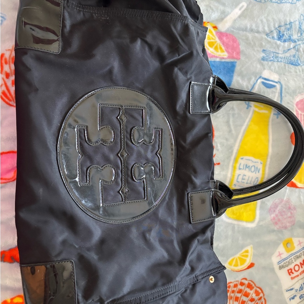 Tory Burch Black Tote Bag with Embossed Logo